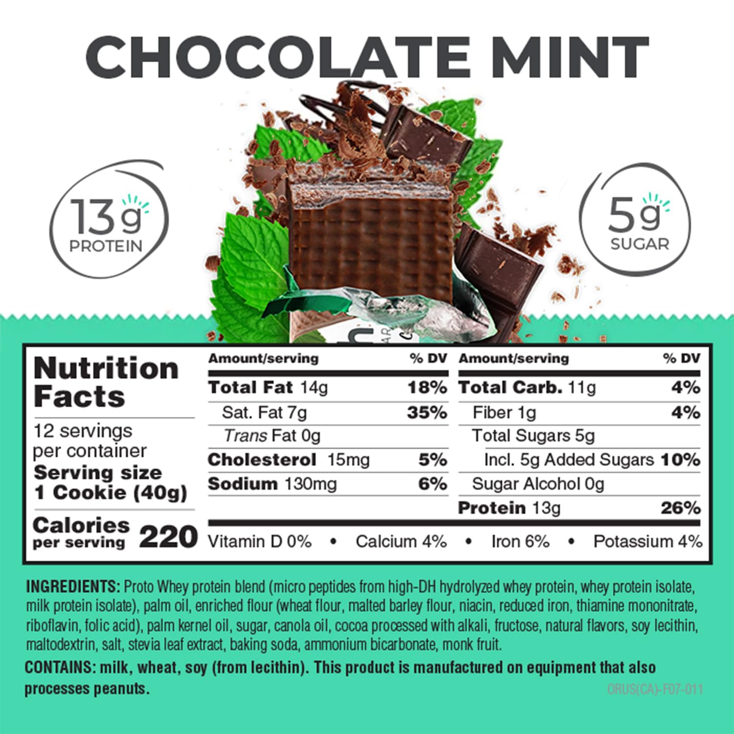 Power Crunch Chocolate Mint bar break shows light wafer structure and inviting texture.