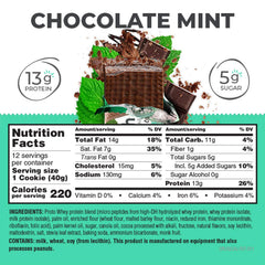 Power Crunch Chocolate Mint bar break shows light wafer structure and inviting texture.