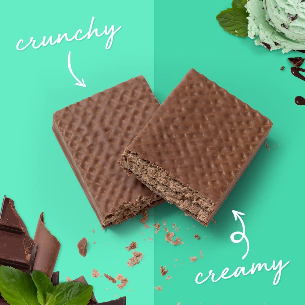 Power Crunch Chocolate Mint bar morning-snack setup highlights protein and flavor.