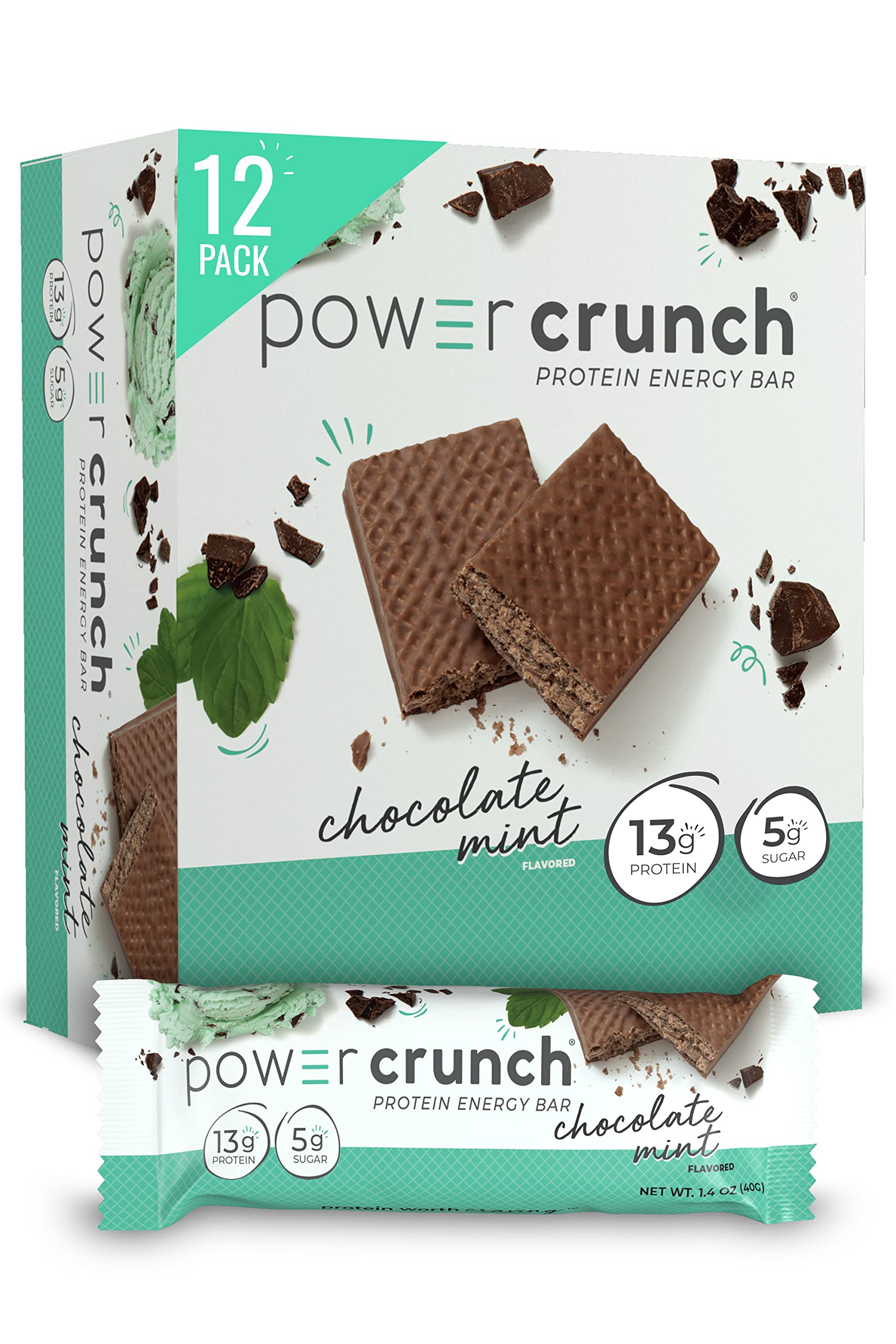 Power Crunch Chocolate Mint bar pack, a convenient high-protein snack for on-the-go energy.