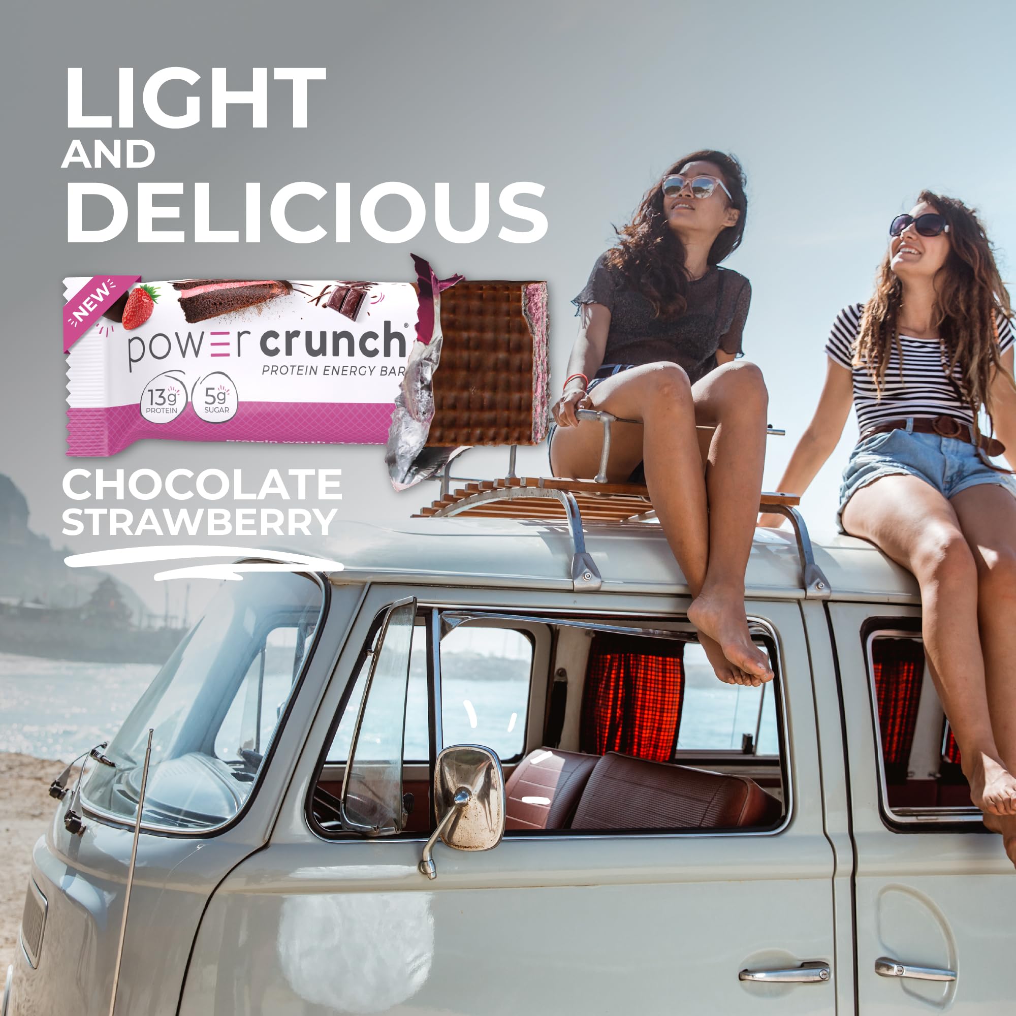 Power Crunch bar with coffee as a quick breakfast protein option.