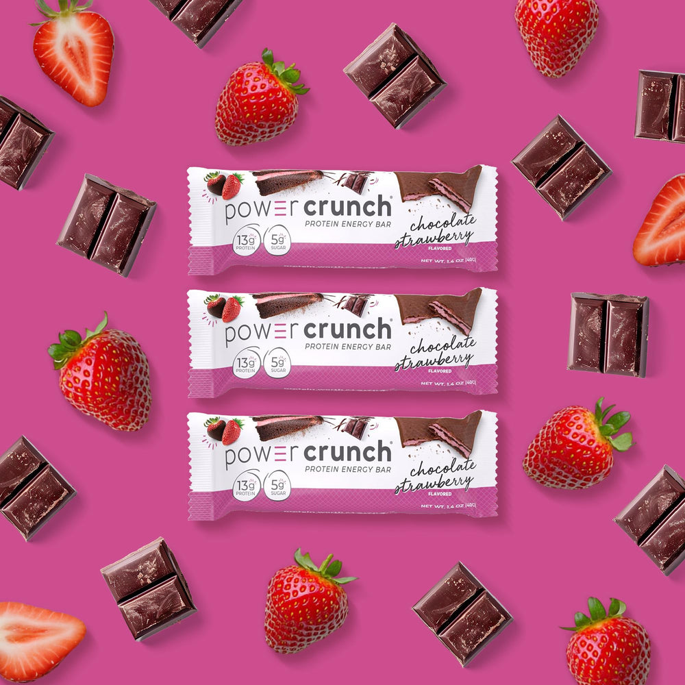 Power Crunch chocolate strawberry wafer close-up showing layers and filling.