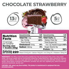 Power Crunch Chocolate Strawberry bar side view shows wafer texture.