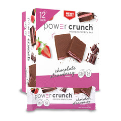 Power Crunch Chocolate Strawberry bar wrapped for portable protein snack.