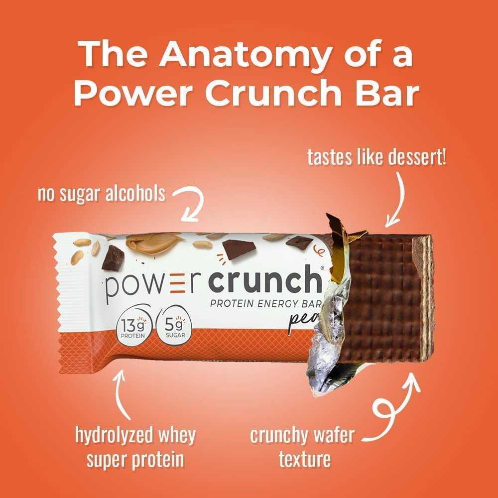 Power Crunch bar being bitten to show the wafer and filling