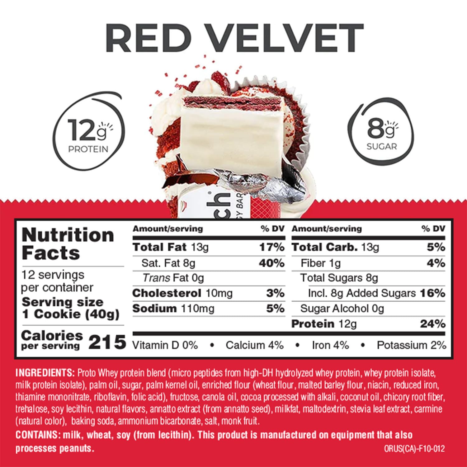 Power Crunch Red Velvet bar highlights 12g protein per serving