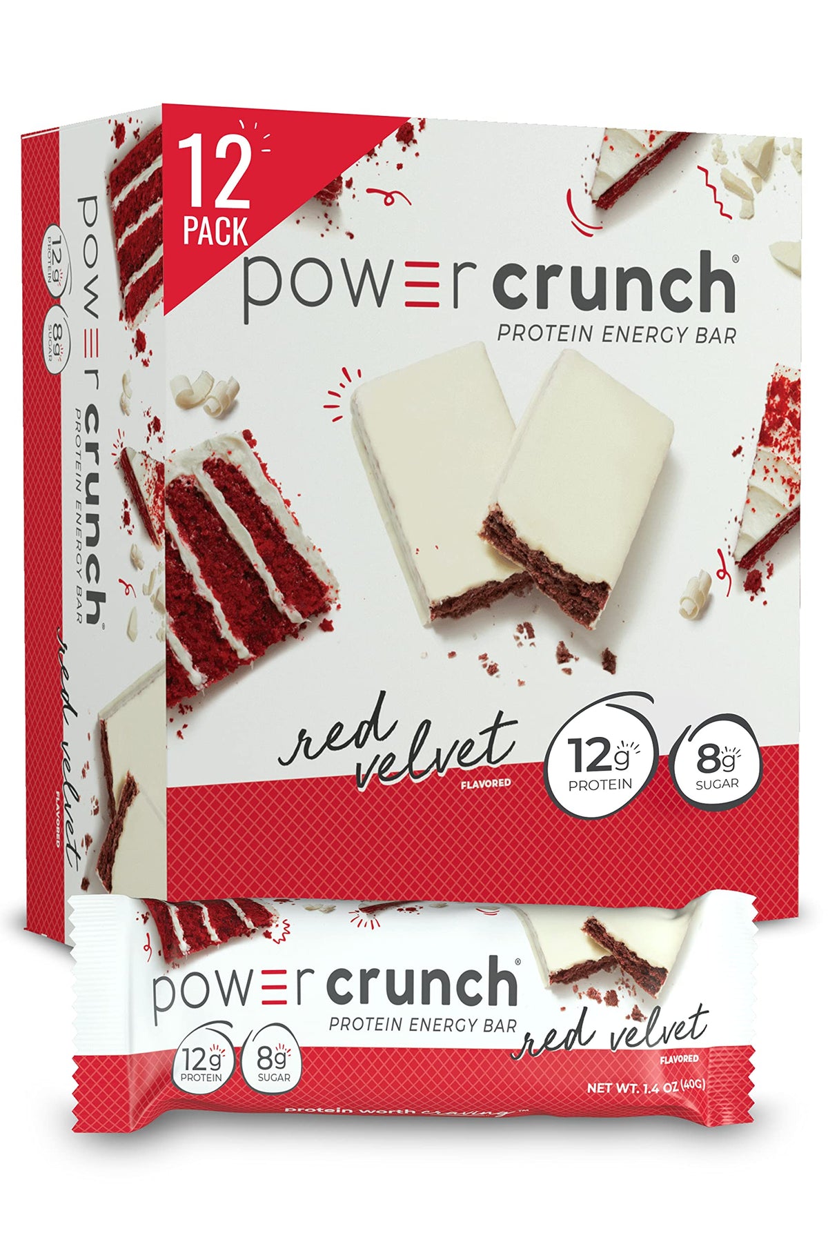 Power Crunch Red Velvet bar with crisp wafer layers for on-the-go energy