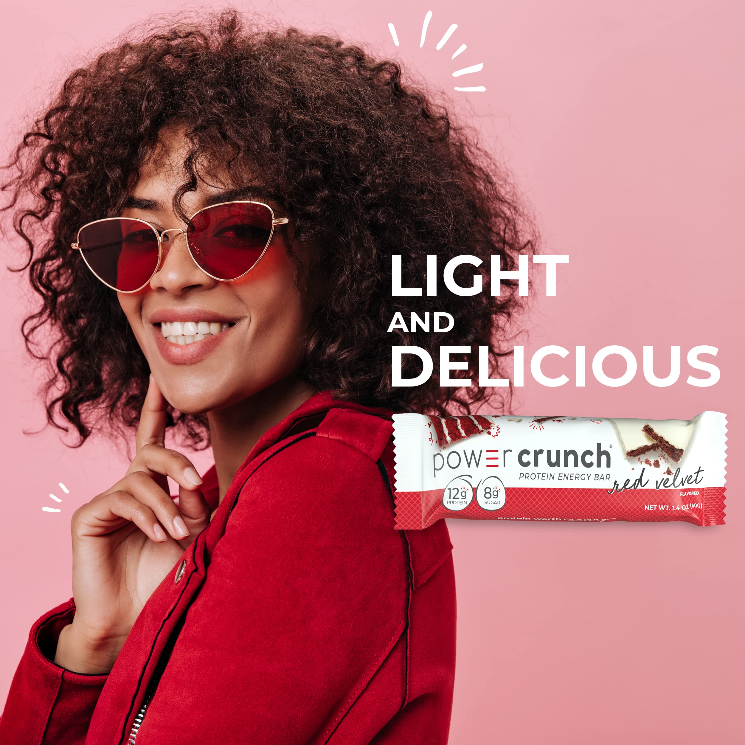 Power Crunch Red Velvet bar notes 8g sugar per bar