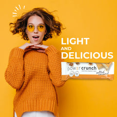 Power Crunch Salted Caramel wafer with visible layers, ideal post-workout boost.