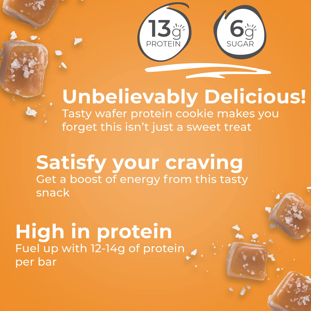 Power Crunch Salted Caramel crisp wafer highlighting satisfying crunch and flavor.