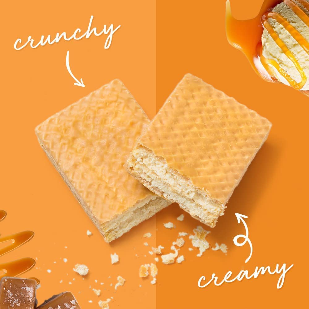 Power Crunch Salted Caramel crisp wafer slice, ready-to-eat breakfast protein option.
