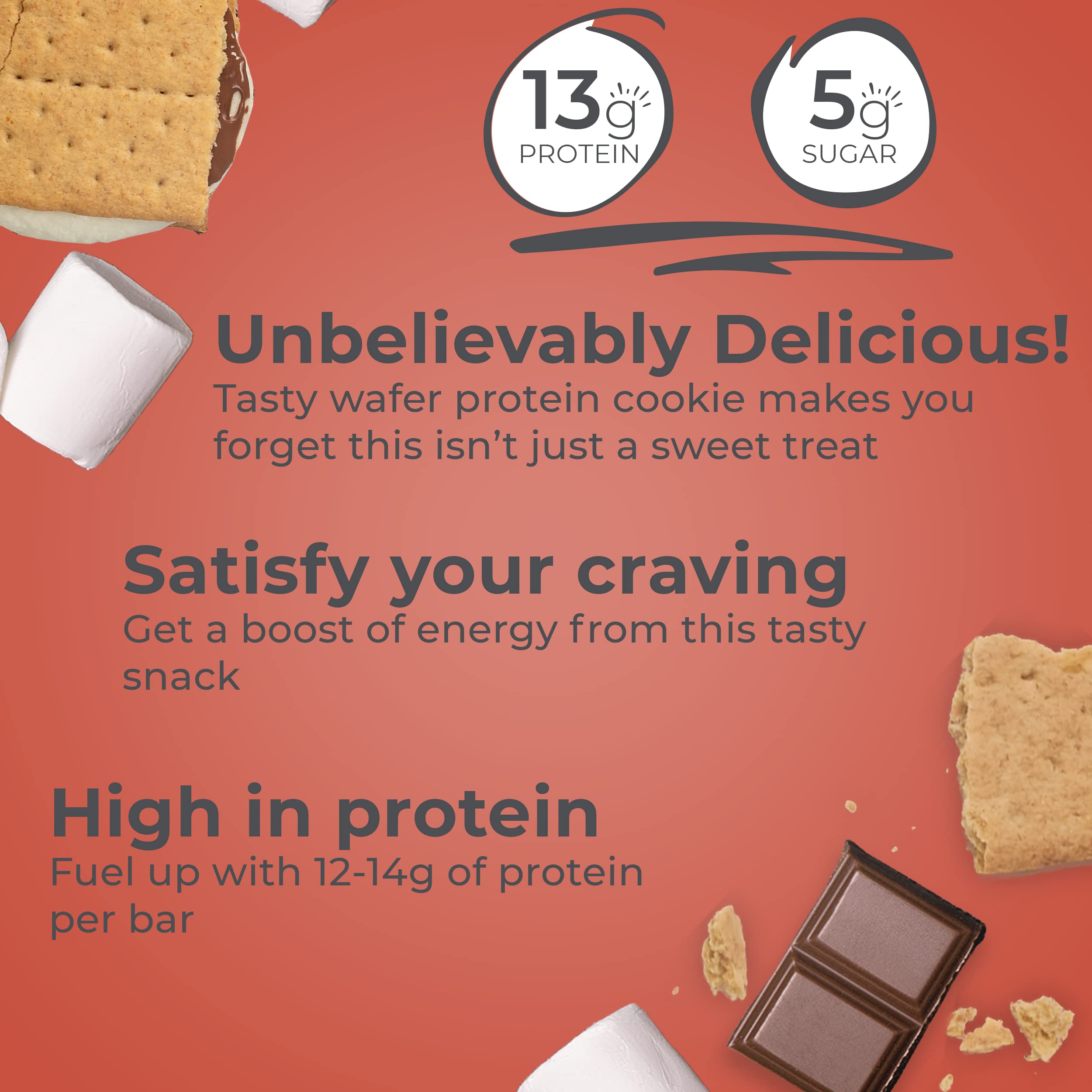 Power Crunch S'Mores cross-section reveals layered wafers with a satisfying crunch.