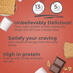 Power Crunch S'Mores cross-section reveals layered wafers with a satisfying crunch.