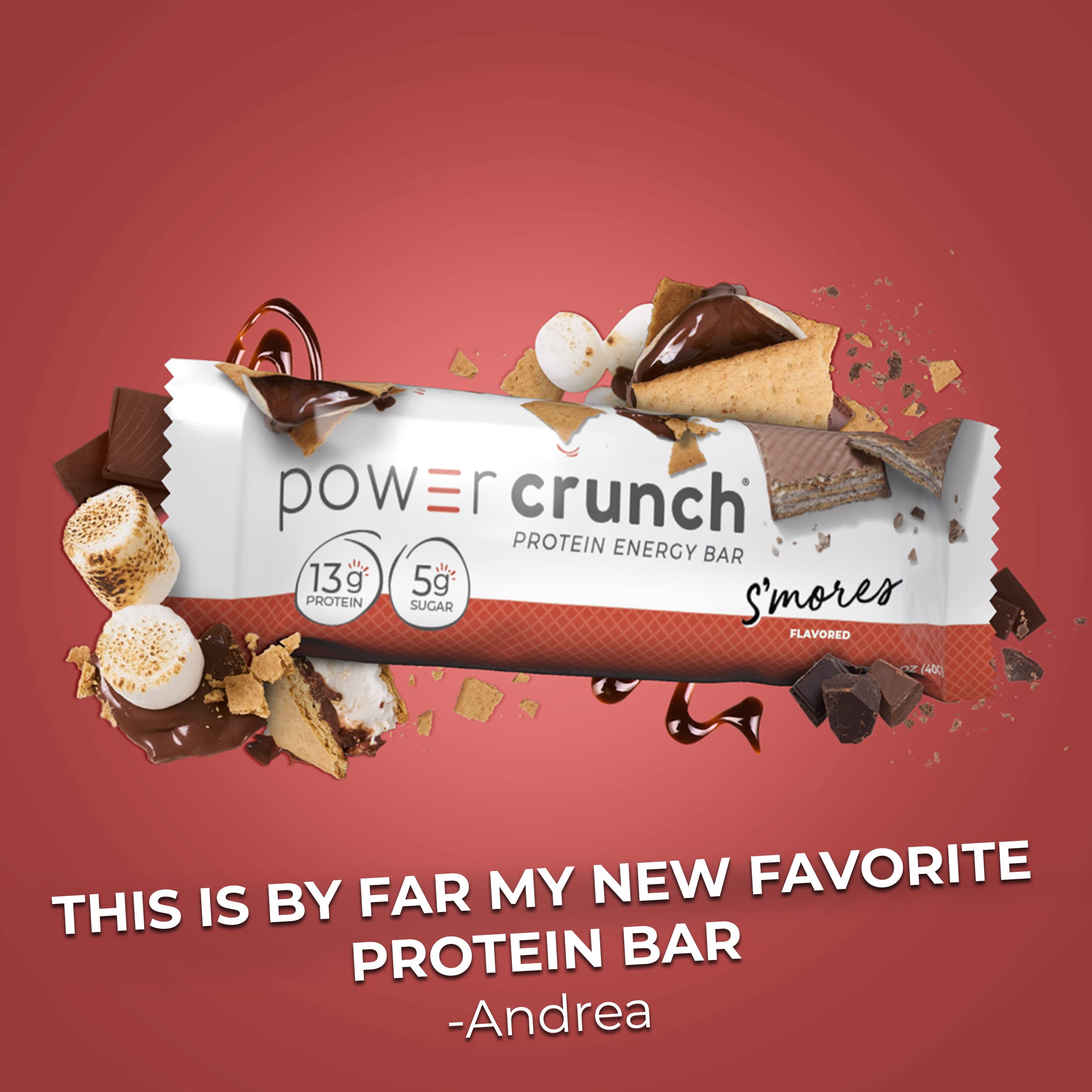 Power Crunch S'Mores wafer detail emphasizes crisp texture and easy digestion.