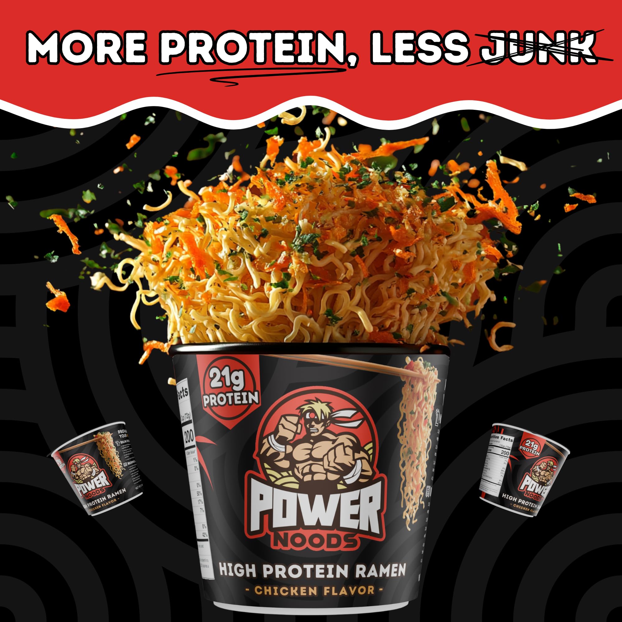 Microwave-ready Power Noods ramen cup for quick meals.