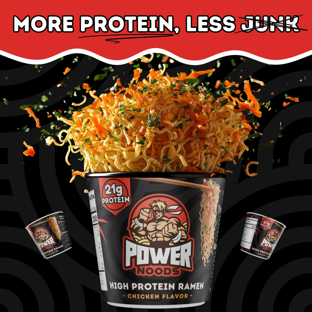 Microwave-ready Power Noods ramen cup for quick meals.