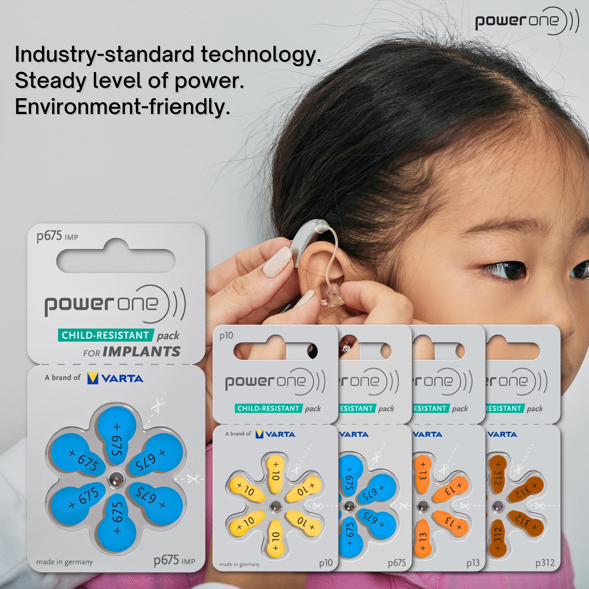 Daily-use scene featuring Power One 675P powering a hearing aid user.