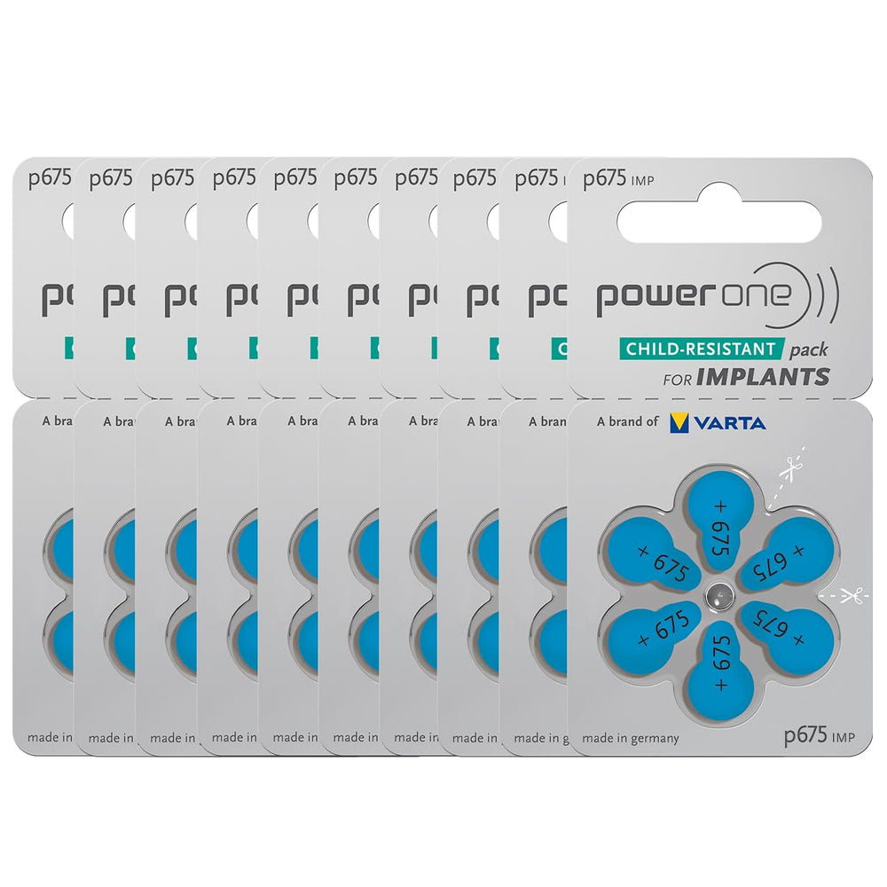Power One 675P mercury-free battery with long tabs for easy handling and replacement.