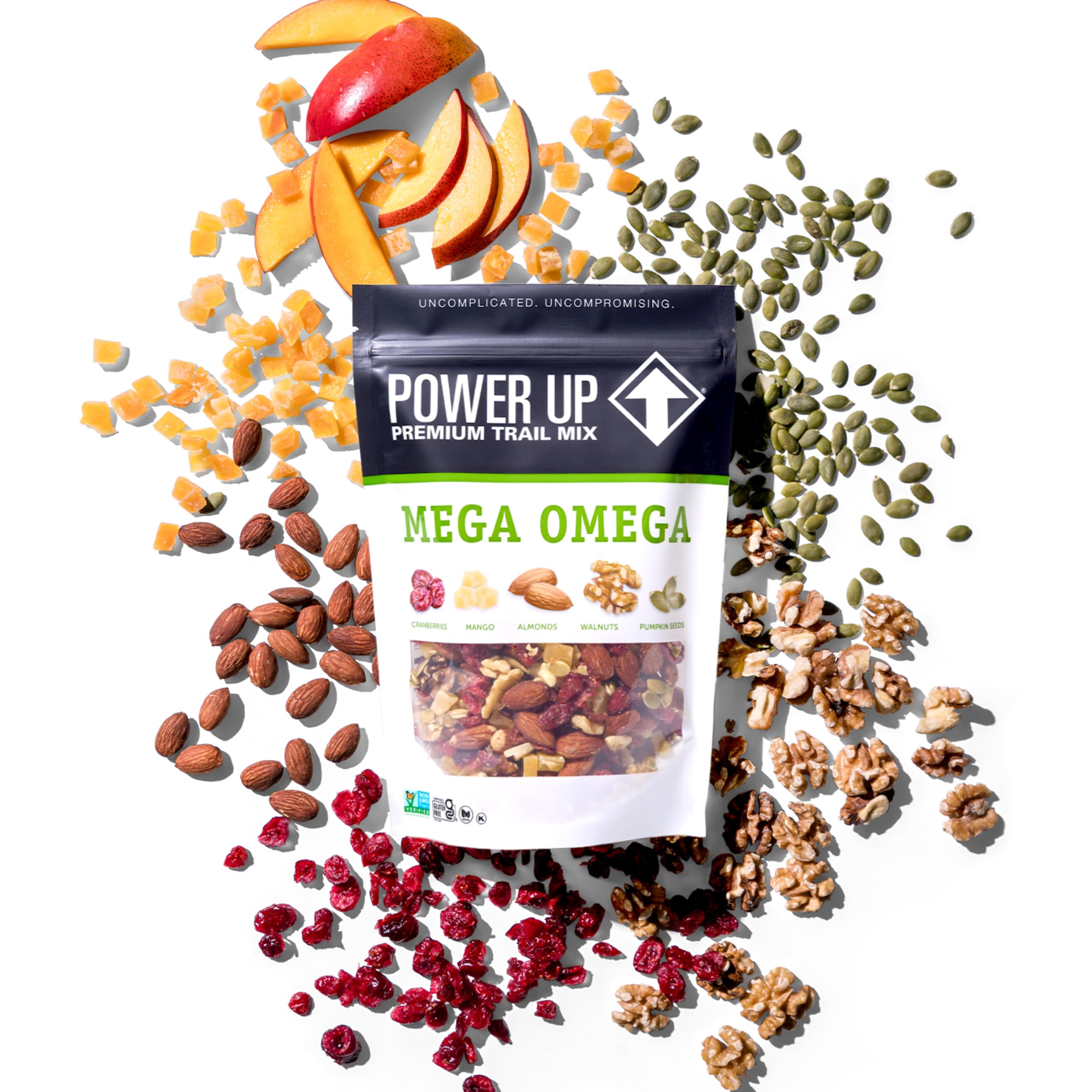 Power Up Mega Omega Trail Mix in resealable bag for convenient snacking