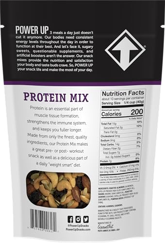 Power Up Trail Mix close-up of almonds and cashews highlights premium ingredients