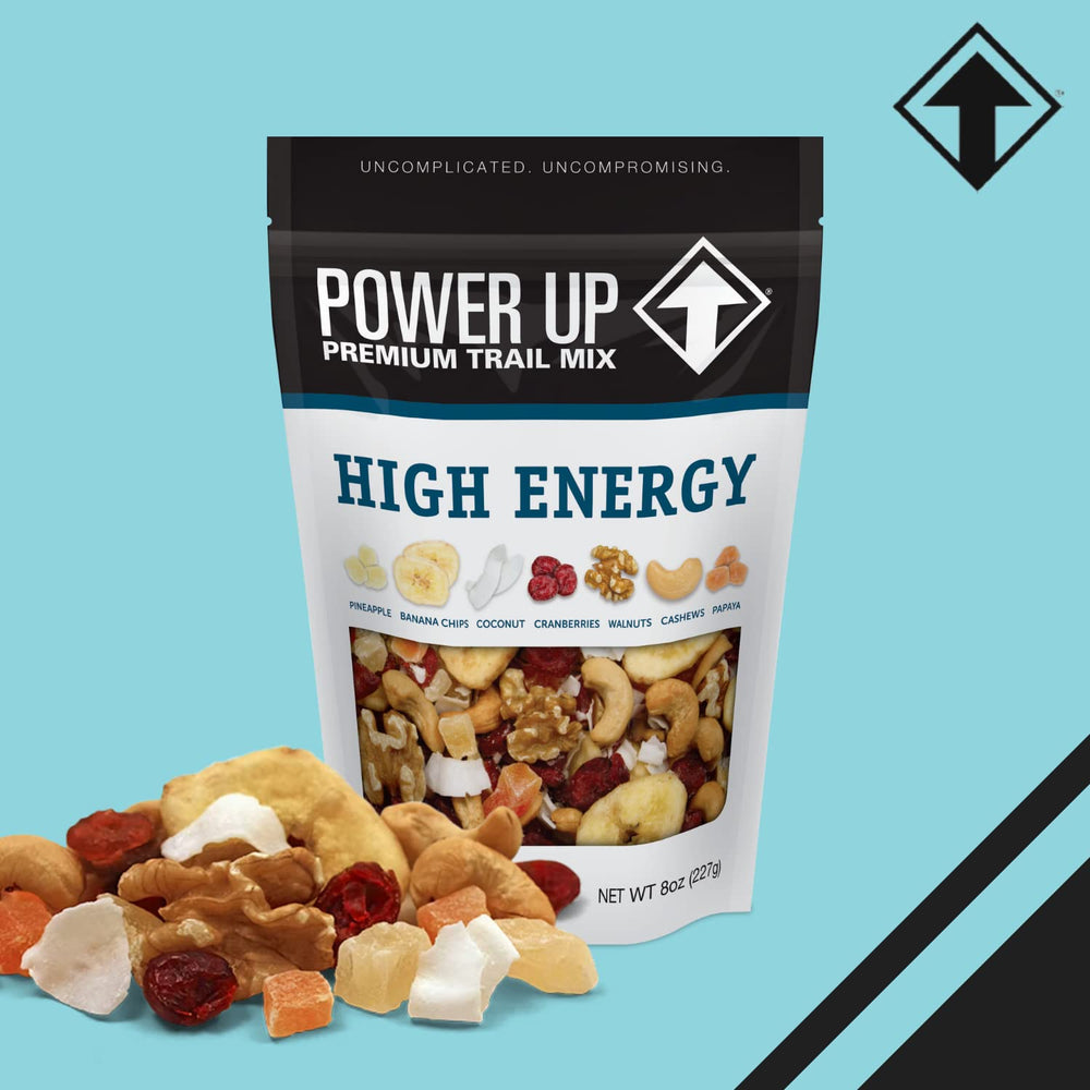 Power Up Trail Mix close-up with nuts and dried fruit for a satisfying crunch
