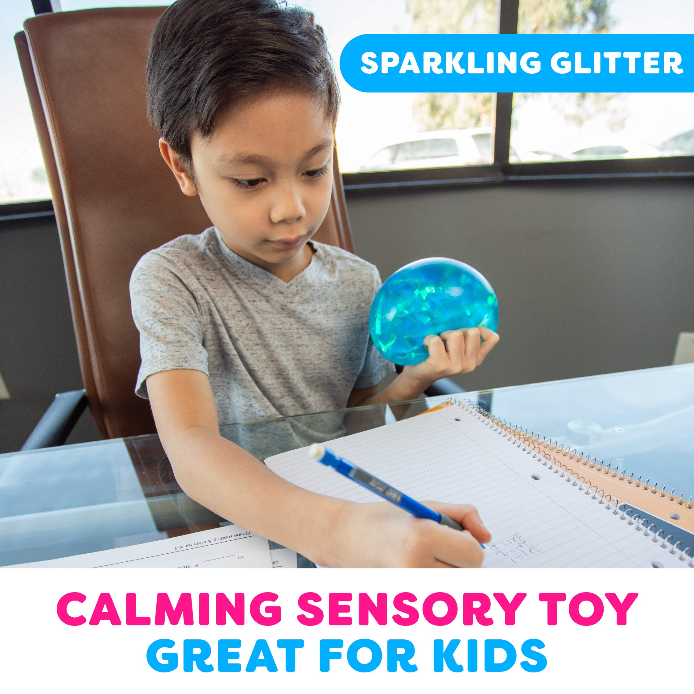 Power Your Fun Arggh glitter ball blue safe sensory toy for kids and adults