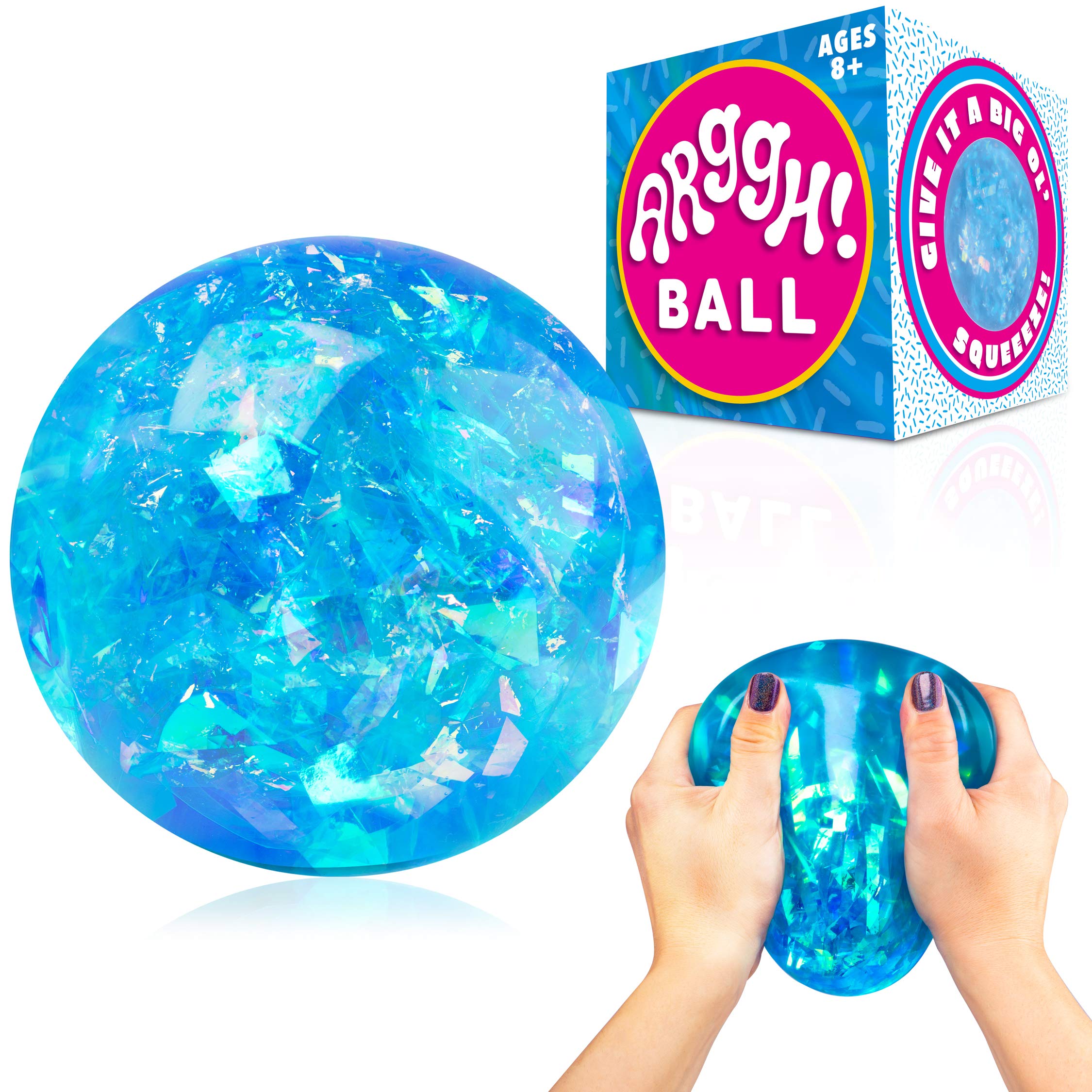 Power Your Fun Arggh glitter stress ball blue close up for stress relief and focus