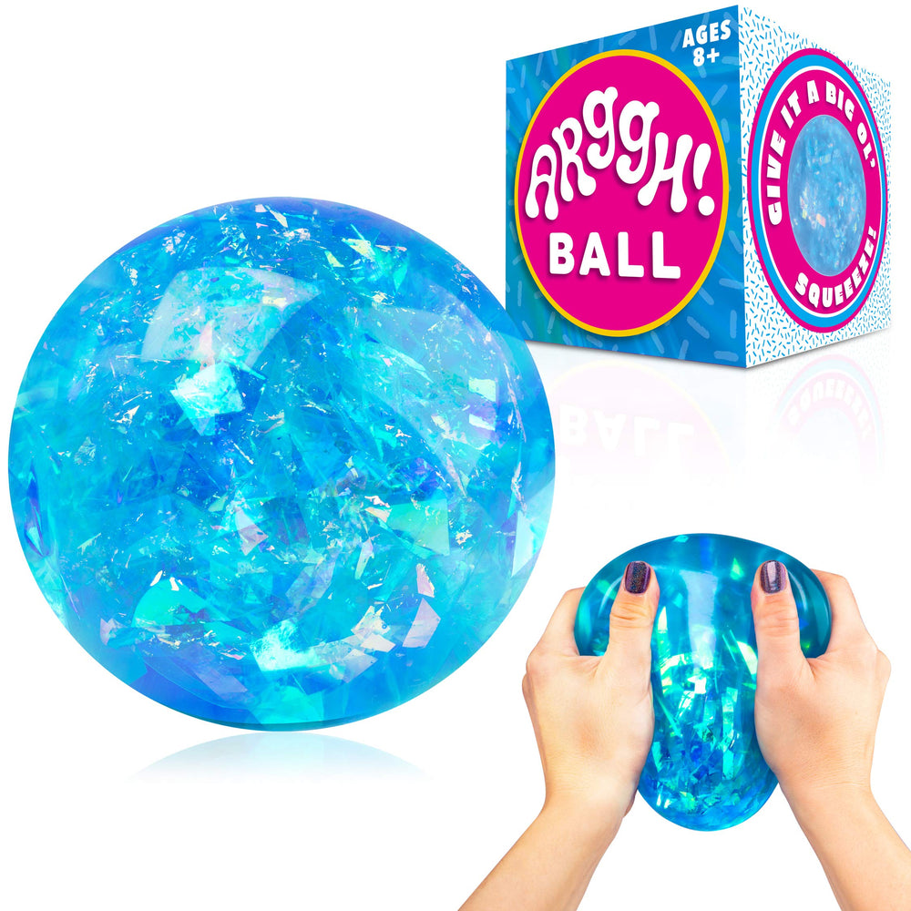 Power Your Fun Arggh glitter stress ball blue close up for stress relief and focus