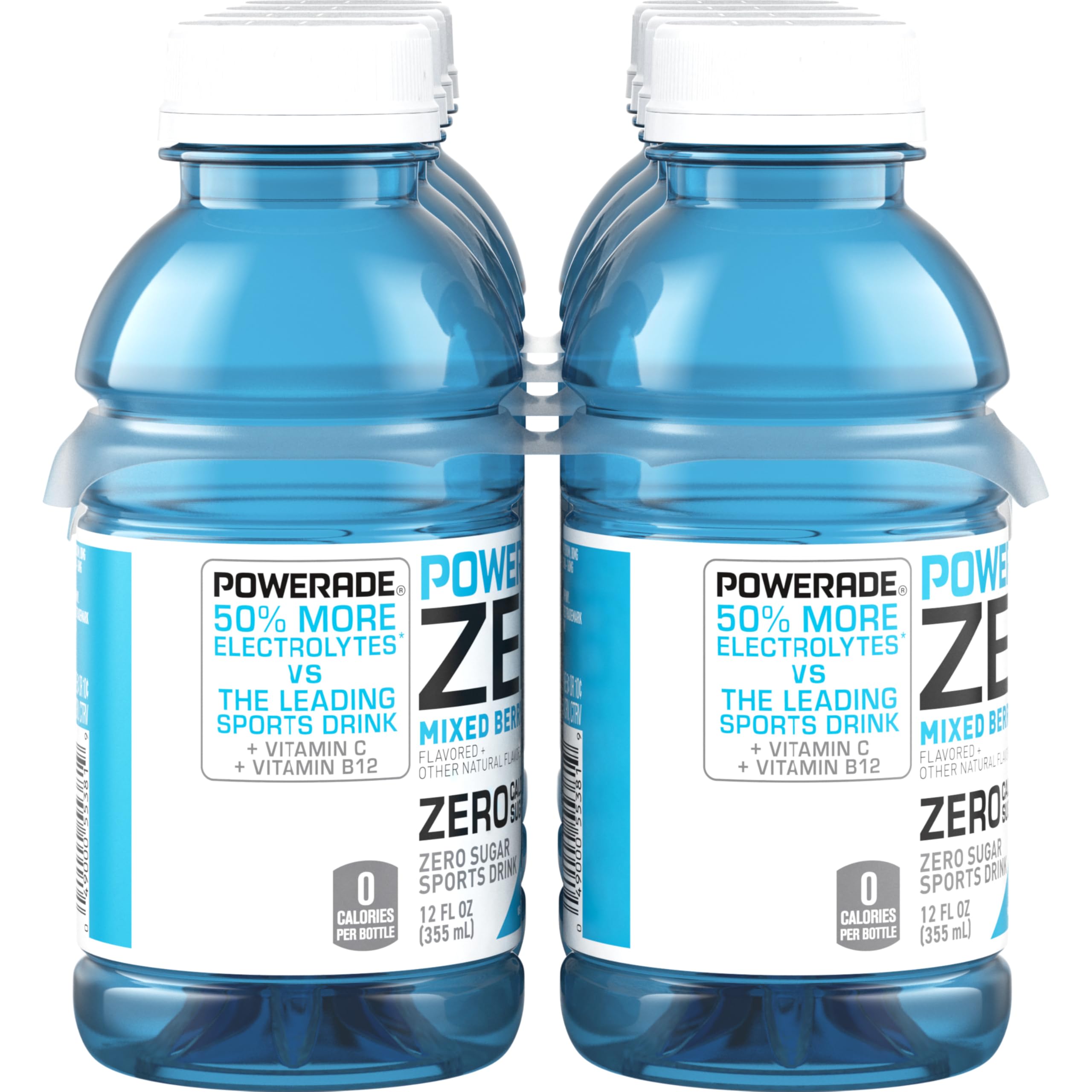 Powerade bottle with glass and berry imagery at sunrise.
