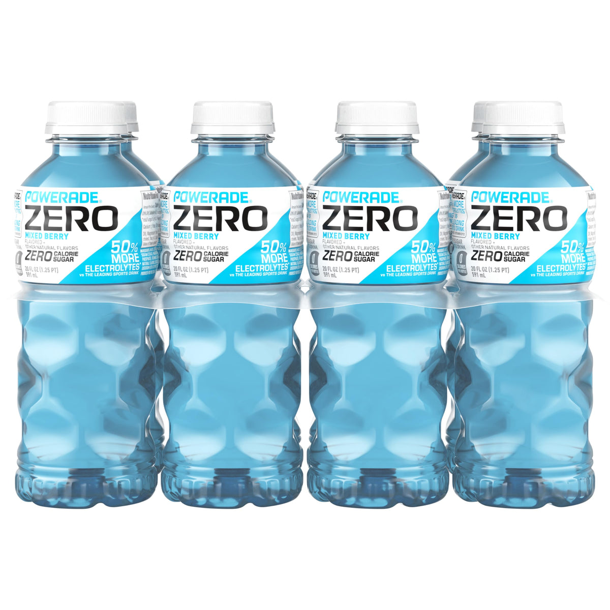POWERADE zero-sugar Mixed Berry eight-pack bottles for all-day hydration.