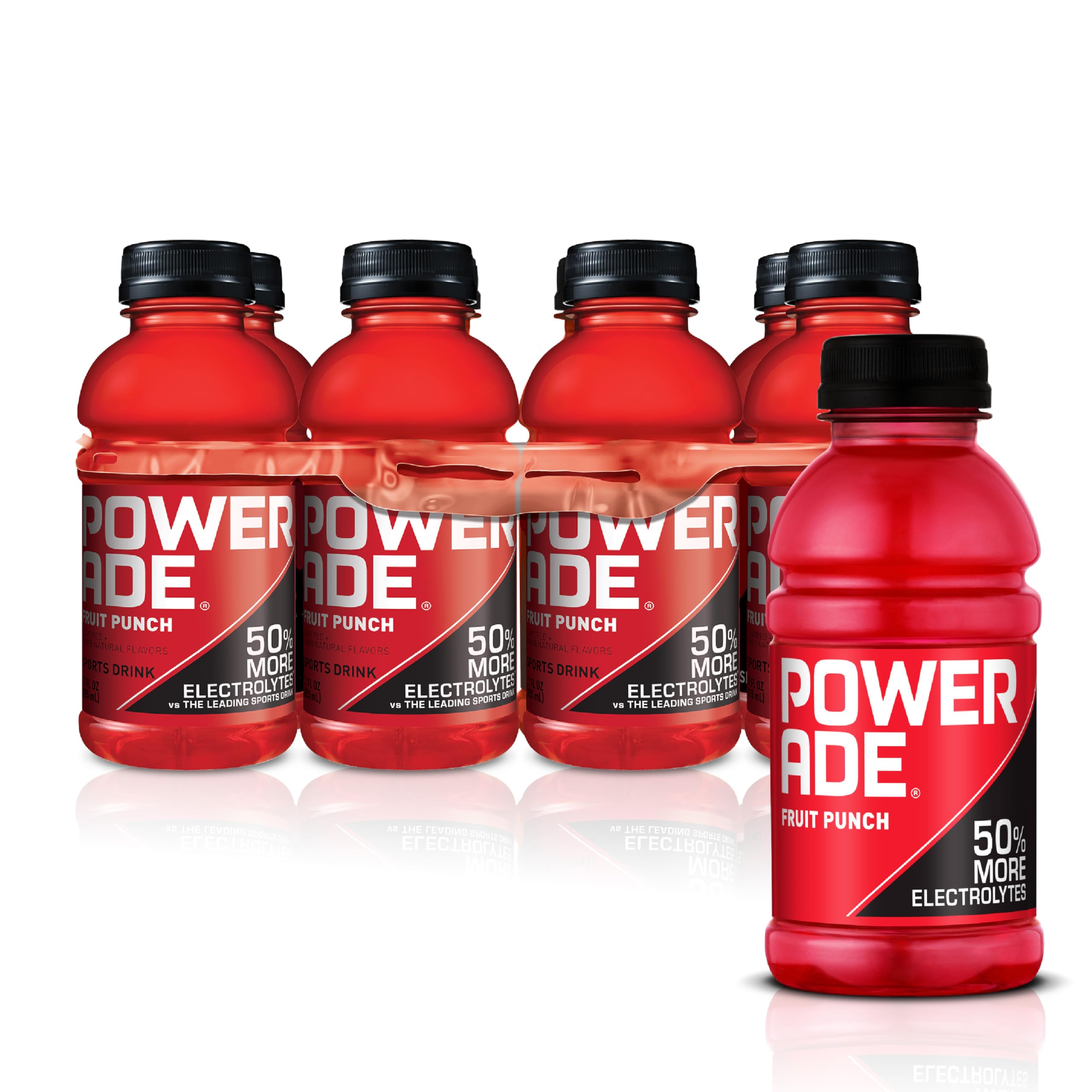 Powerade Fruit Punch bottle front view highlighting bold flavor for workouts