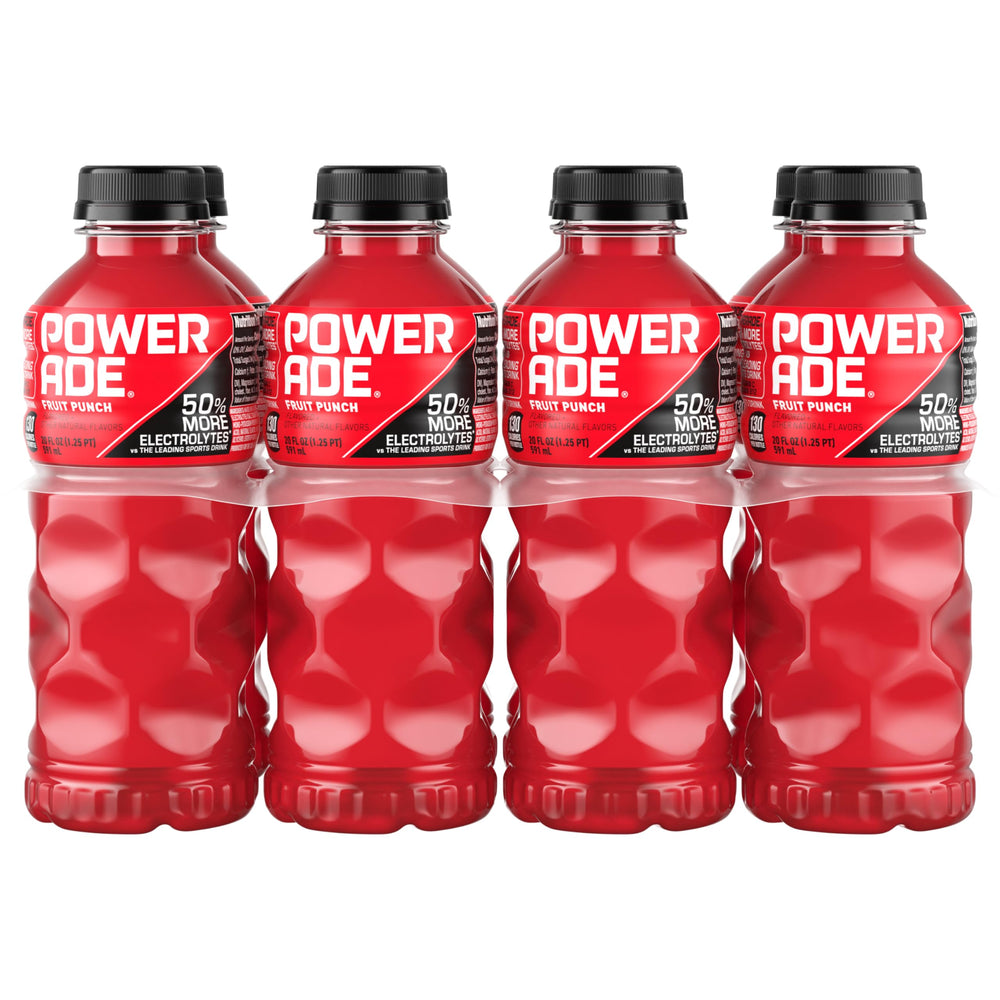 Powerade Fruit Punch bottle front view ready for workouts and hydration.