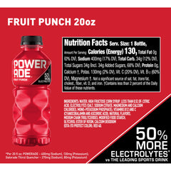 Powerade Fruit Punch bottle being poured for quick workout hydration.