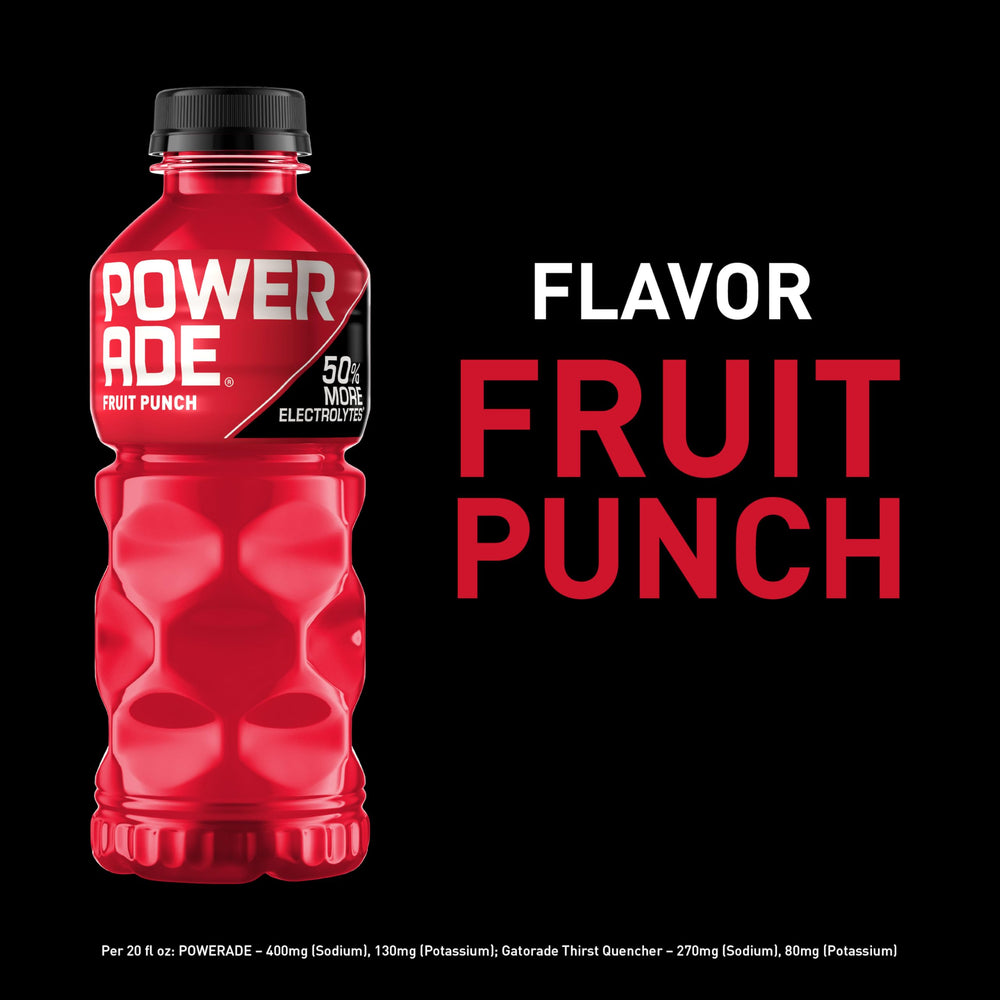 Powerade Fruit Punch in a glass for active hydration during training.