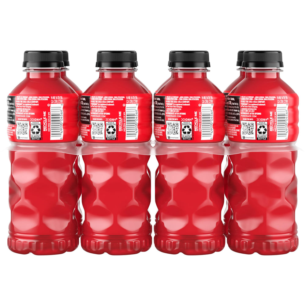 Eight bottles of Powerade Fruit Punch ready for on-the-go hydration.