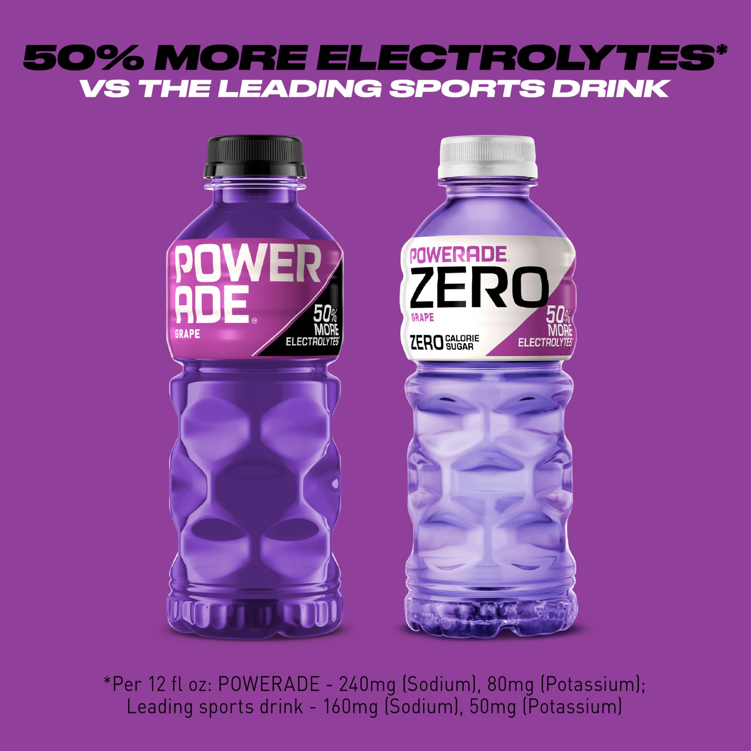 Powerade grape flavor splash showcases bold branding.