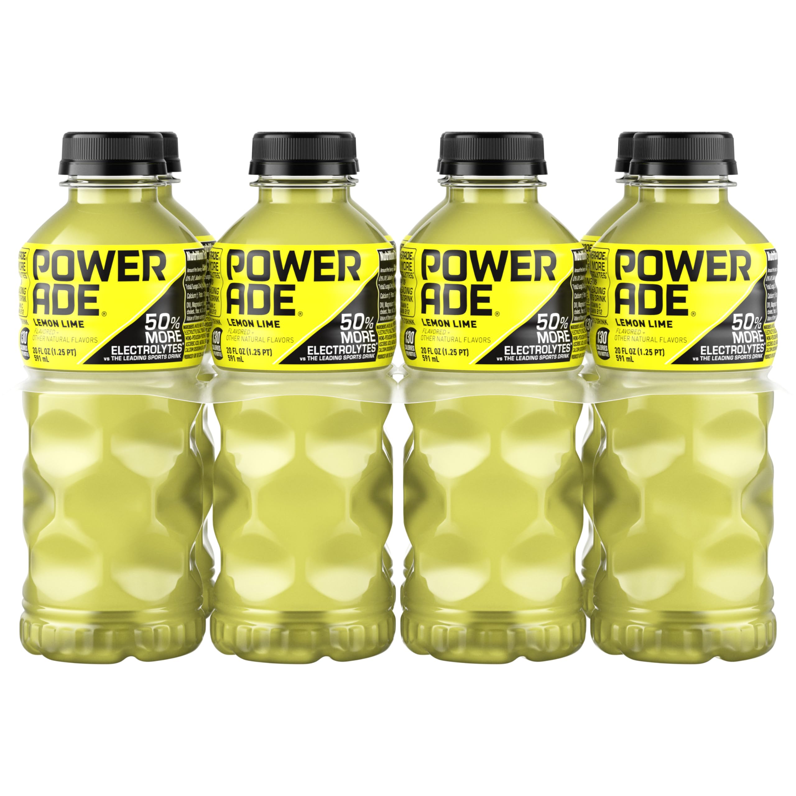 Powerade Lemon Lime bottle front showing electrolyte hydration for active workouts.