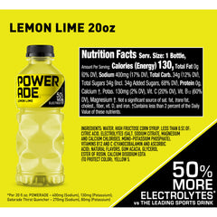 Powerade Lemon Lime bottle being poured, ideal for post-workout recovery.