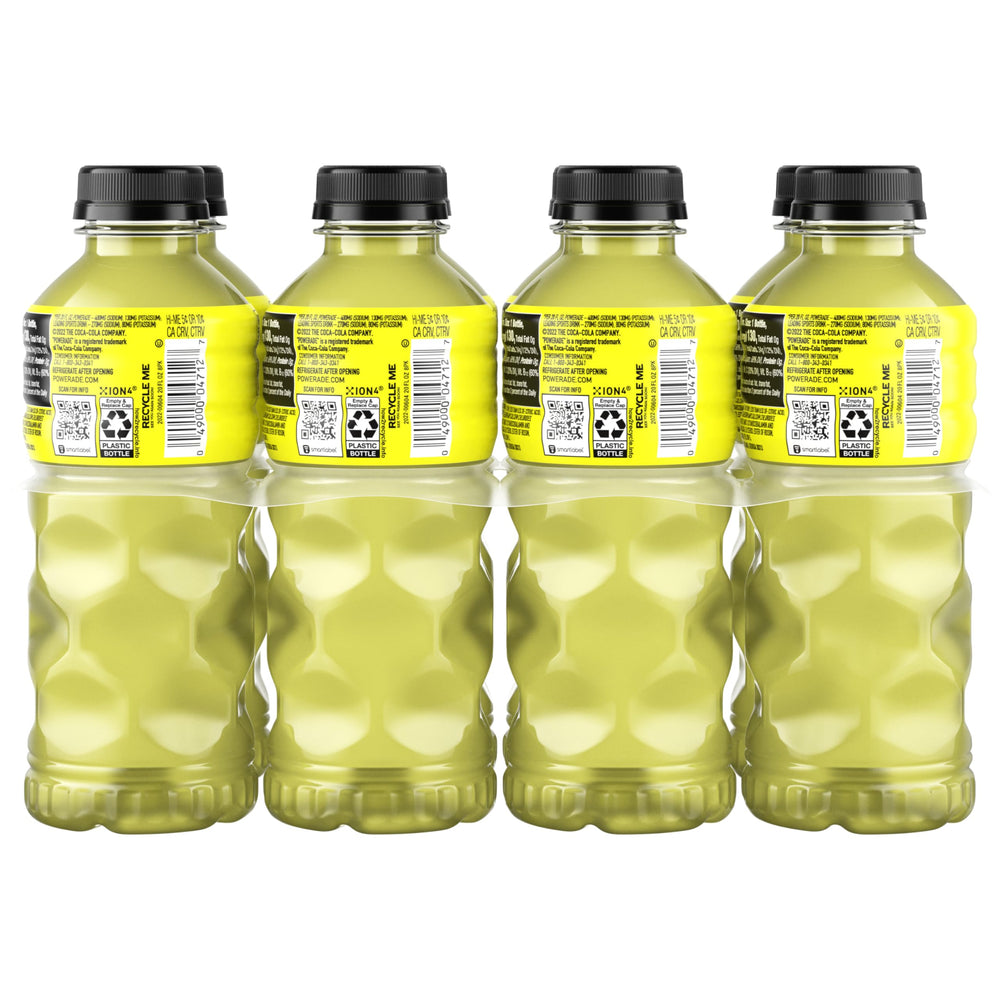 Powerade Lemon Lime on a gym shelf, easy access for quick hydration.