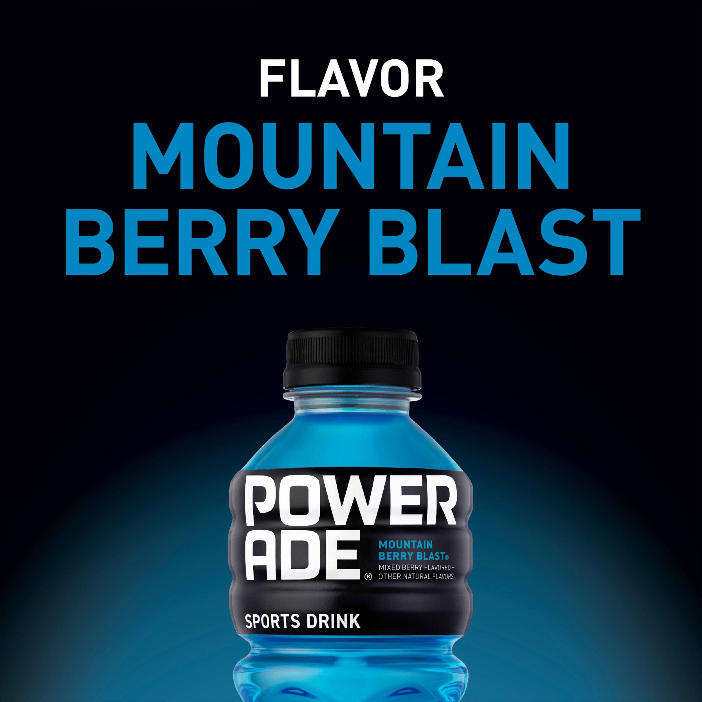 Powerade Mountain Berry Blast bottle in a backpack suggests on-the-move hydration.