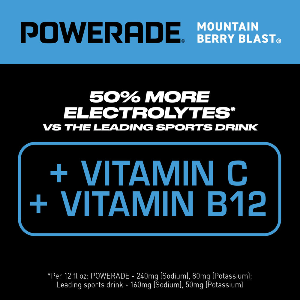 Powerade Mountain Berry Blast glass shot captures cool hydration on the go.