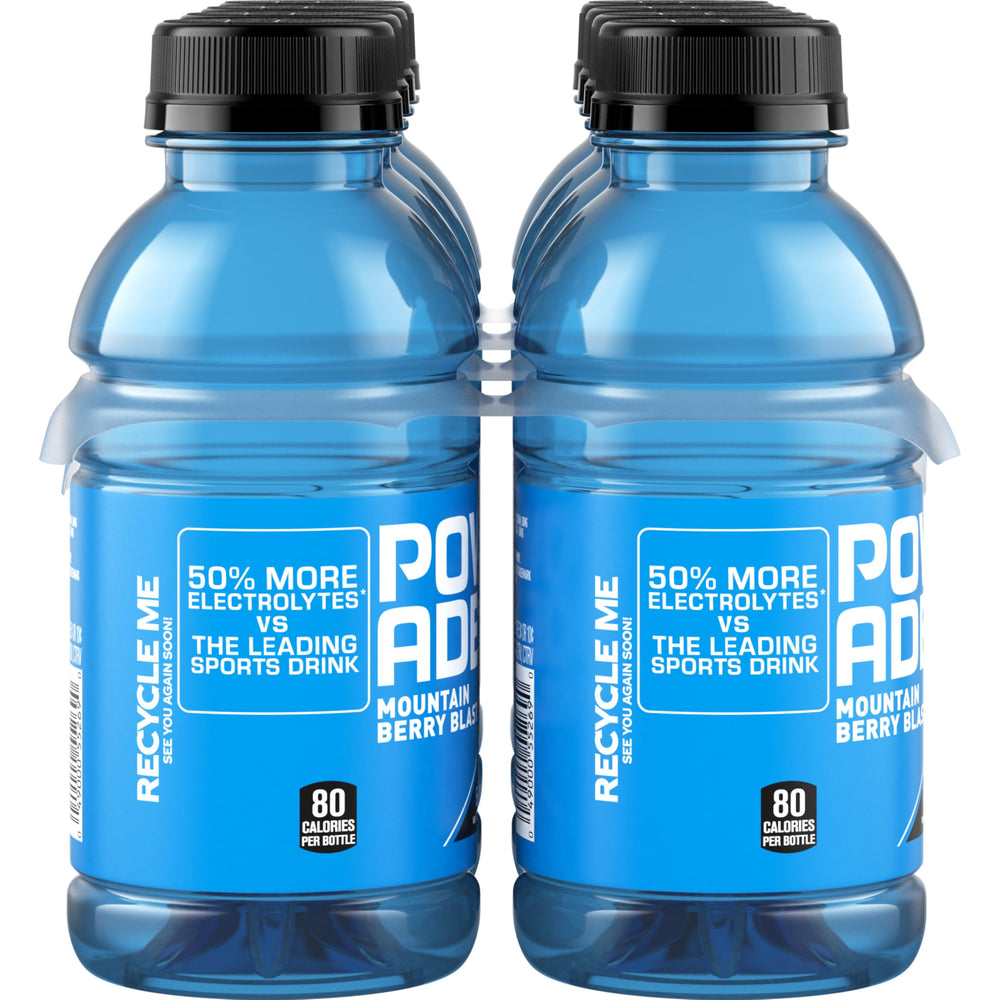 POWERADE Mountain Berry Blast refreshing splash suggests flavorful hydration after runs.