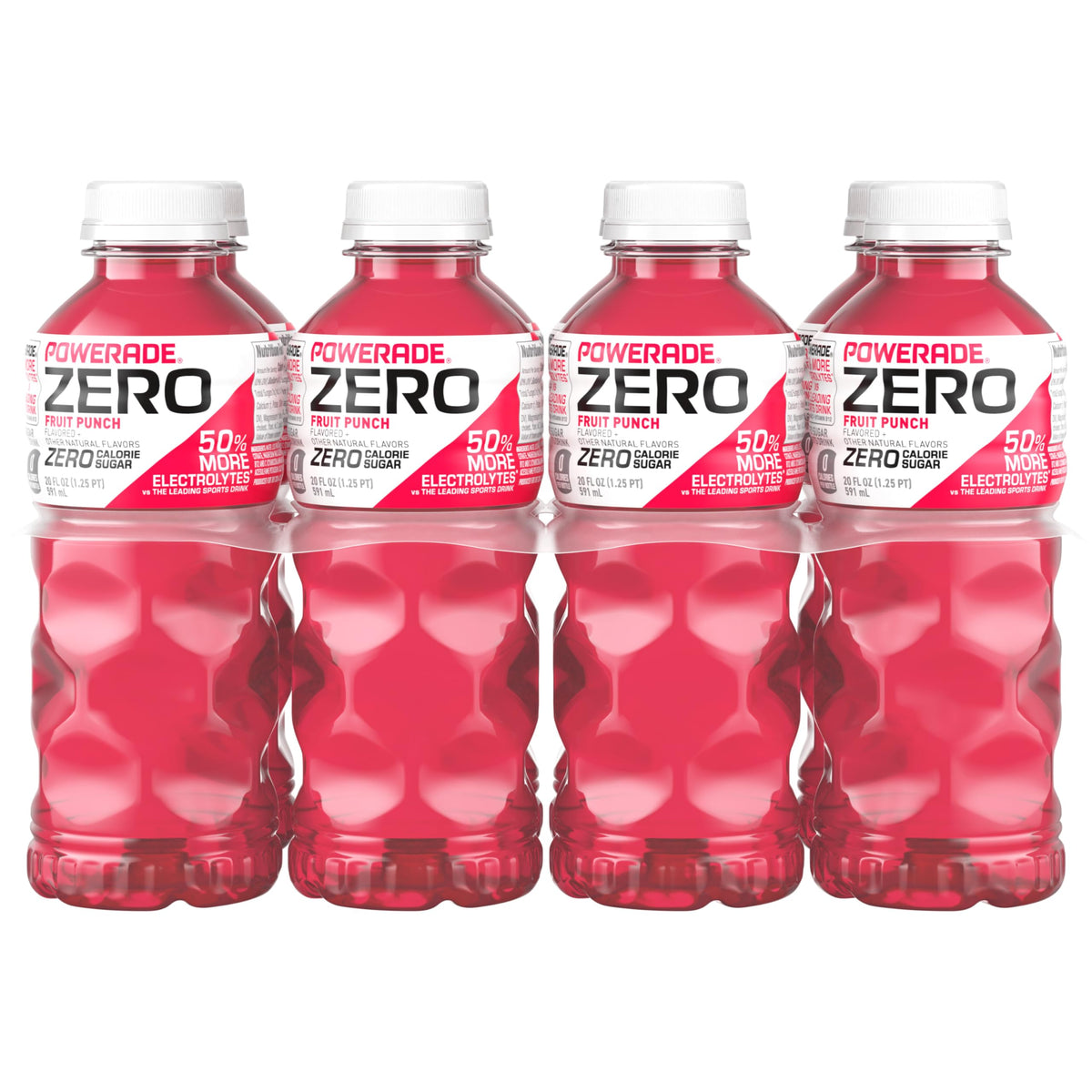 Powerade Zero Fruit Punch bottle front view for on-the-go hydration during workouts.