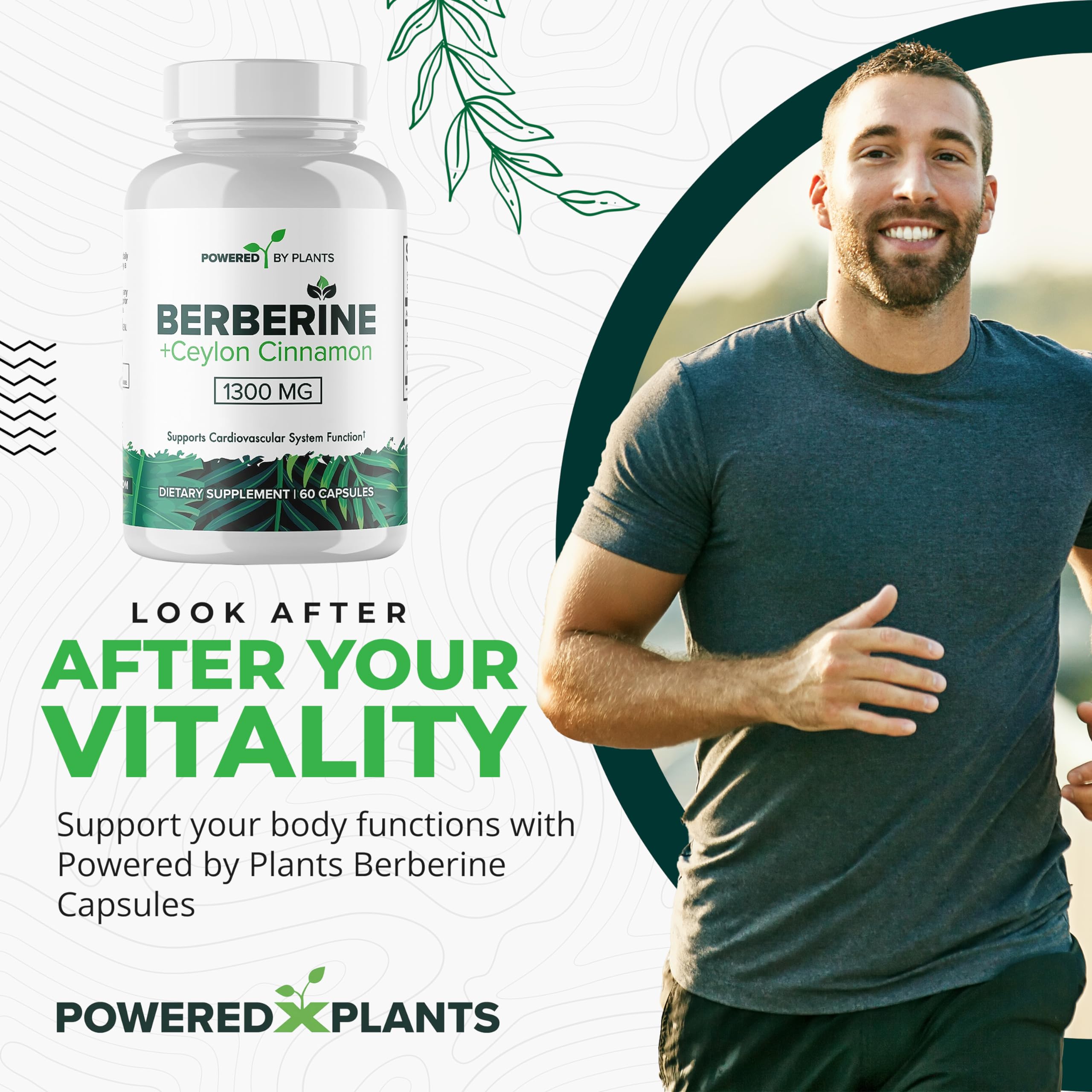 Close-up of POWERED X PLANTS berberine capsules highlighting potency for metabolism support.