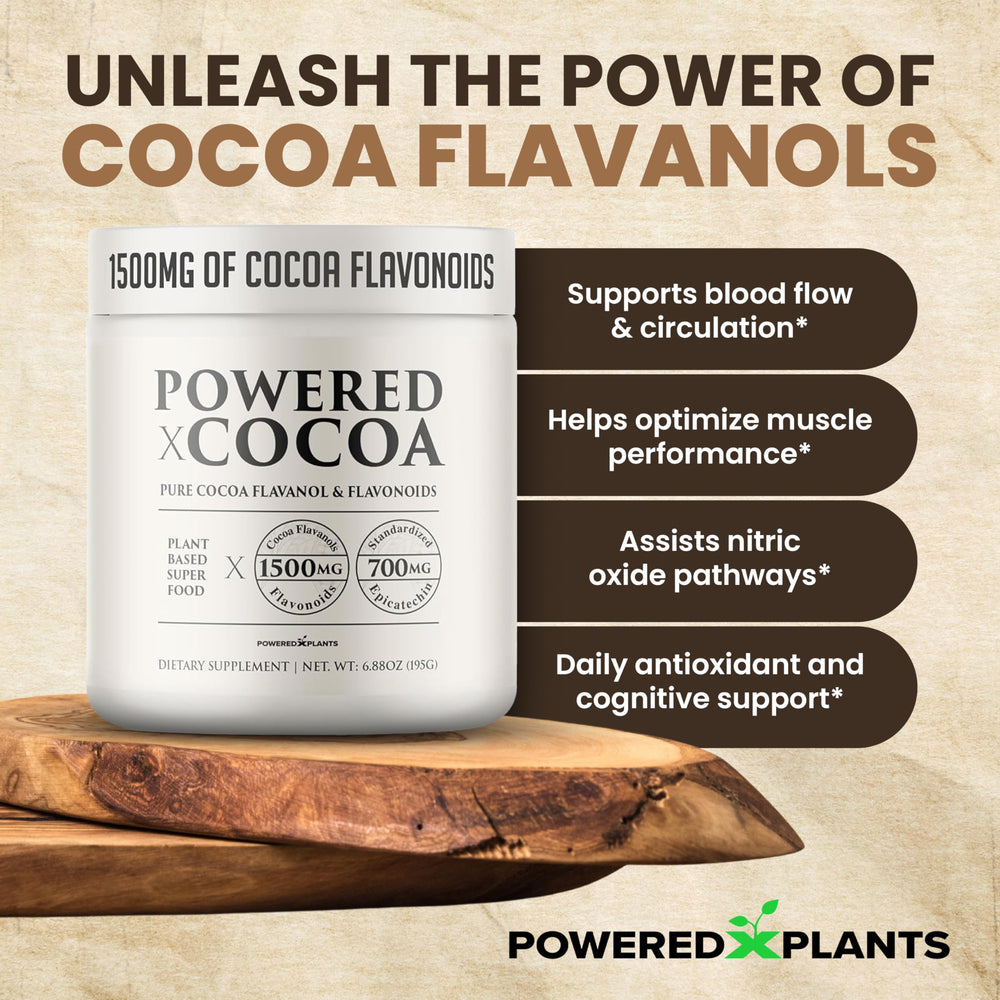Powered X Plants Cocoa Powder scoop representing convenient daily servings
