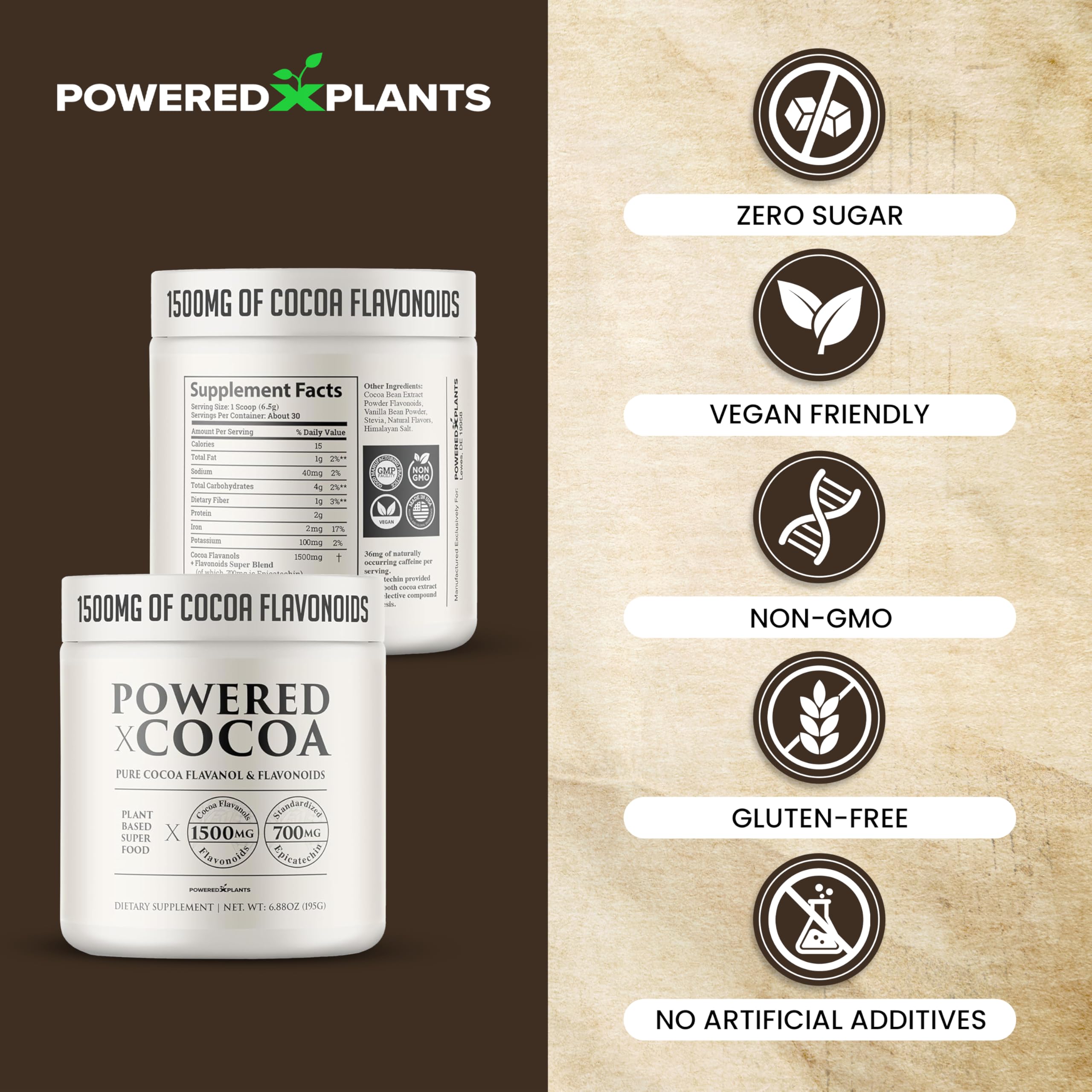 Powered X Plants Epicatechin 700mg label indicating plant-based antioxidants