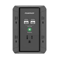 Poweriver multi-outlet extender front view with five outlets for organized charging.