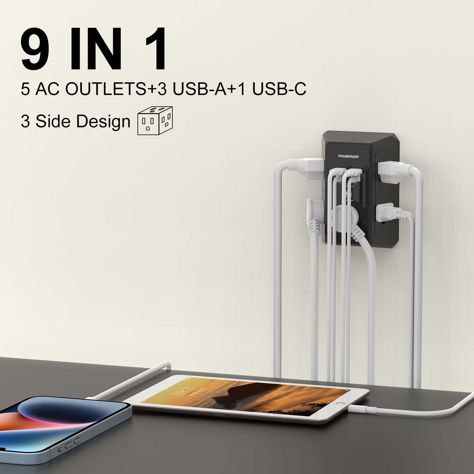 Poweriver extender USB ports in use for multiple devices.