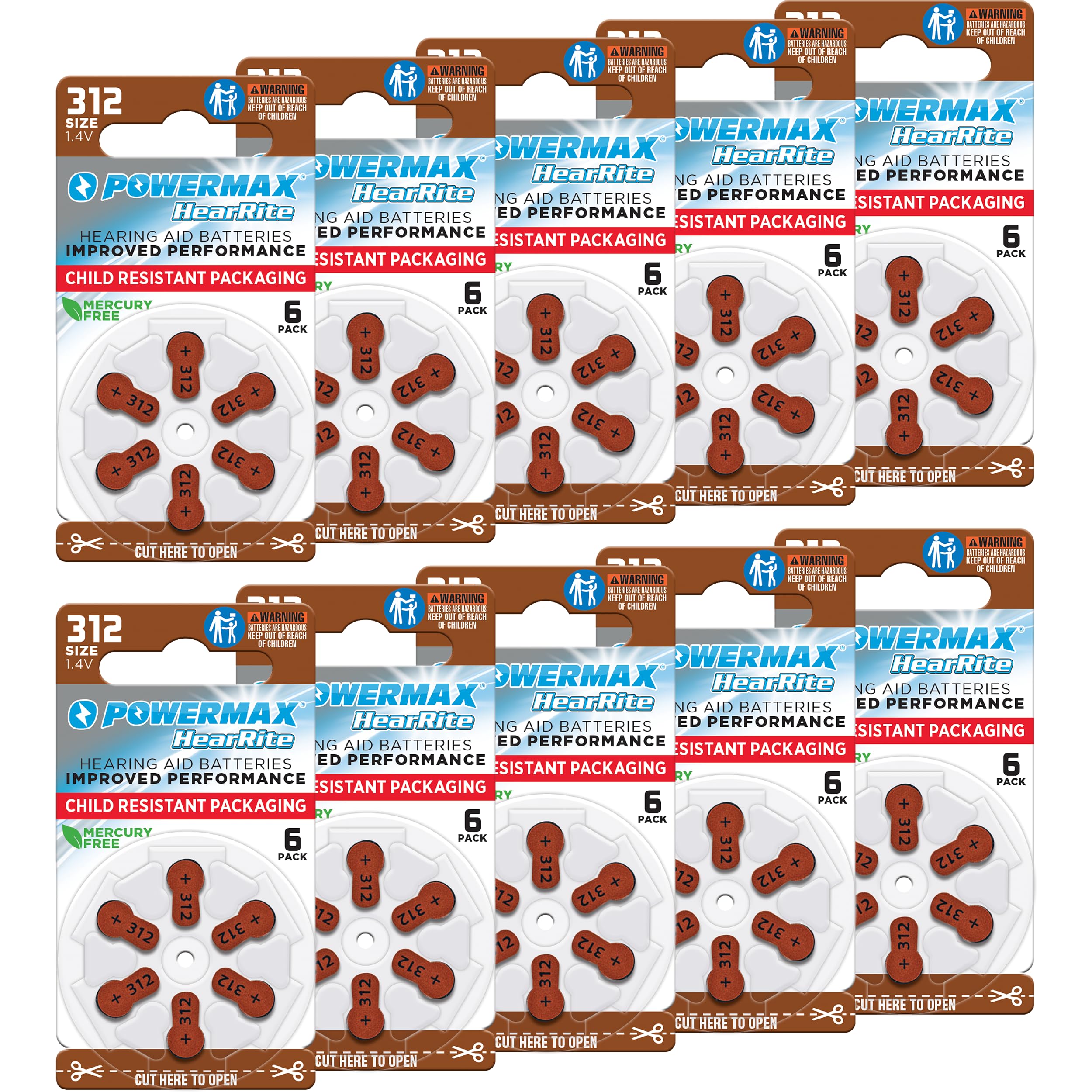 Powermax Size 312 battery with brown tab for easy changes and reliable daily power.