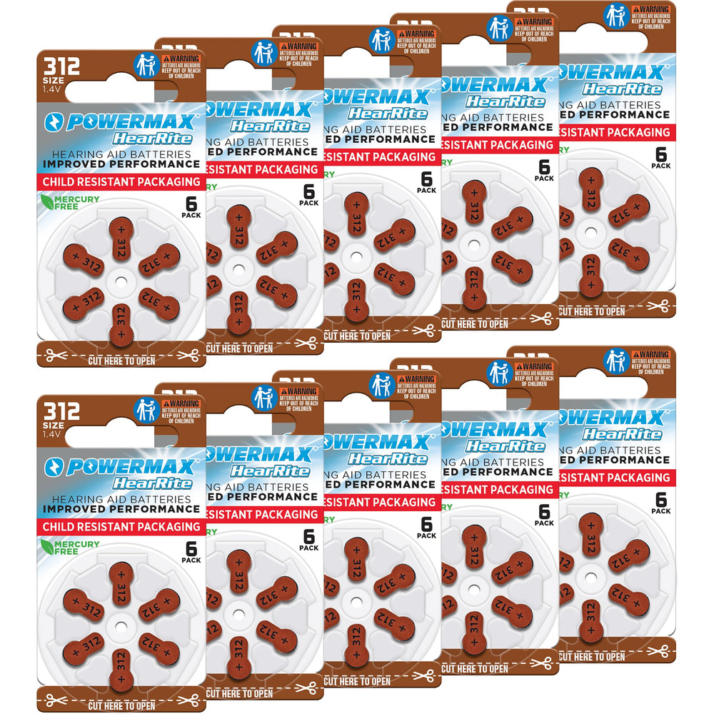 Powermax Size 312 battery with brown tab for easy changes and reliable daily power.